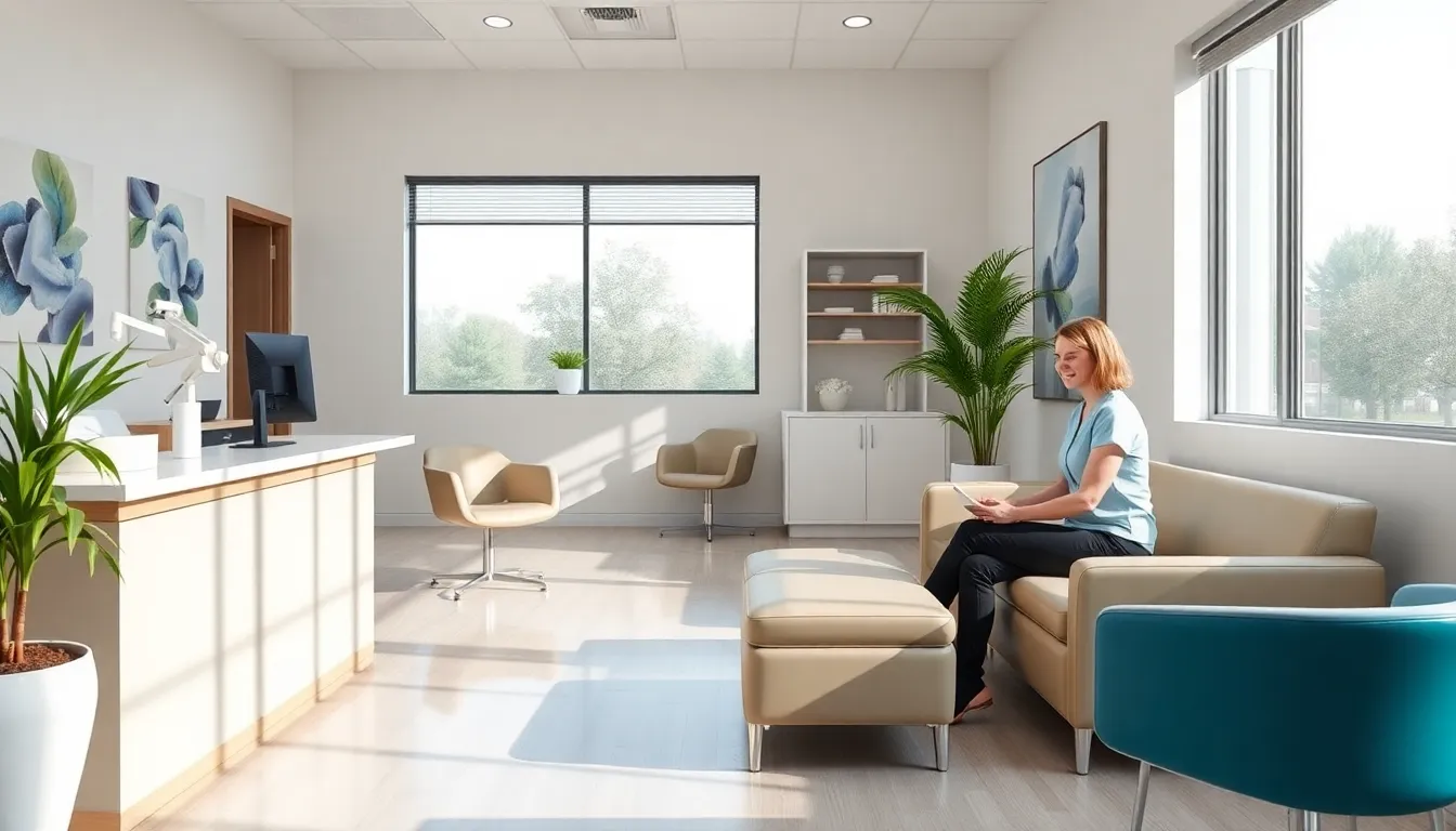 Modern dental clinic reception showcasing an inviting atmosphere and professional service.