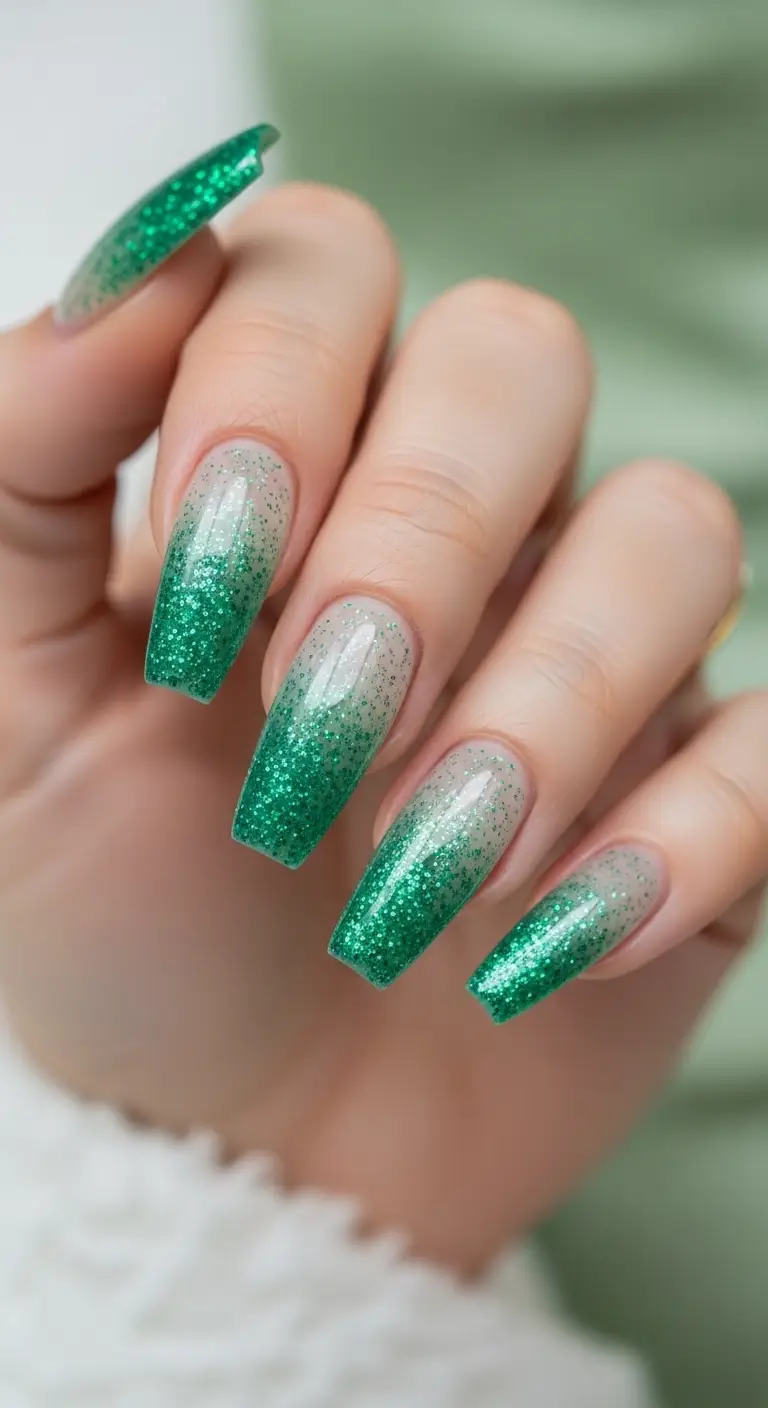 Jade Glitter Ombré Coffin Nails