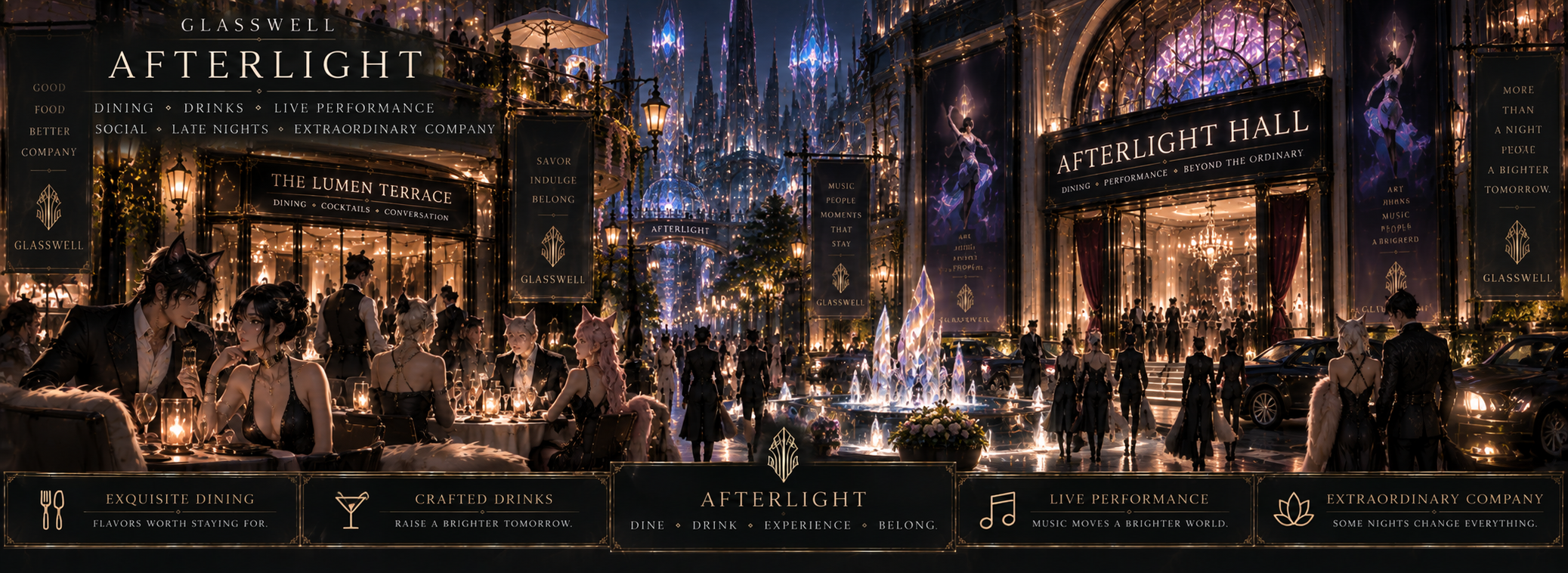 Prism Quarter's Afterlight district glowing with restaurants, performances and nightlife.