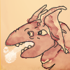 A medieval art styled chubby red mirror's left face chewing a bone. A medieval art styled chubby red mirror's left face chewing a bone.