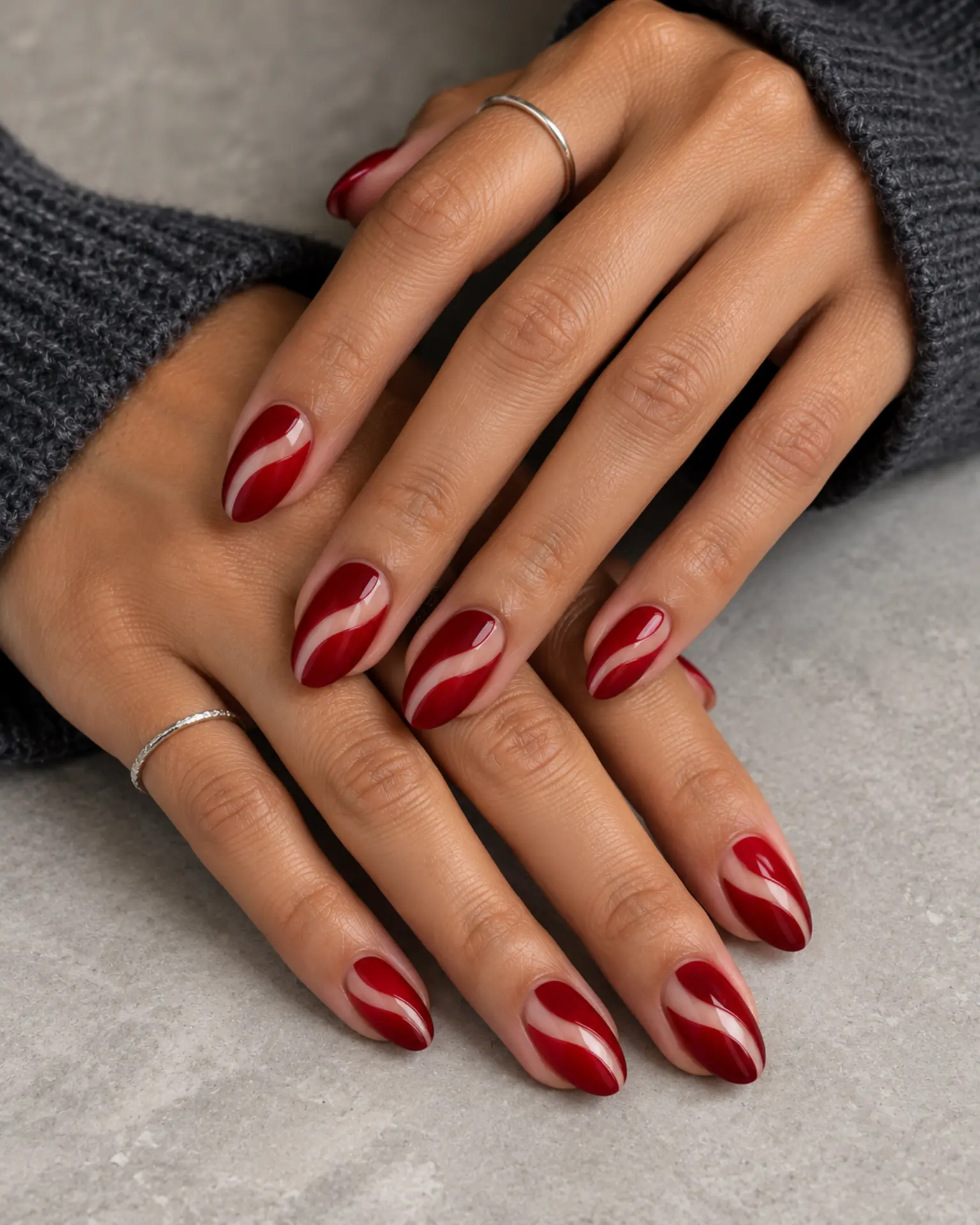 Date Night Negative-Space Curve manicure inspiration for date night nail ideas
