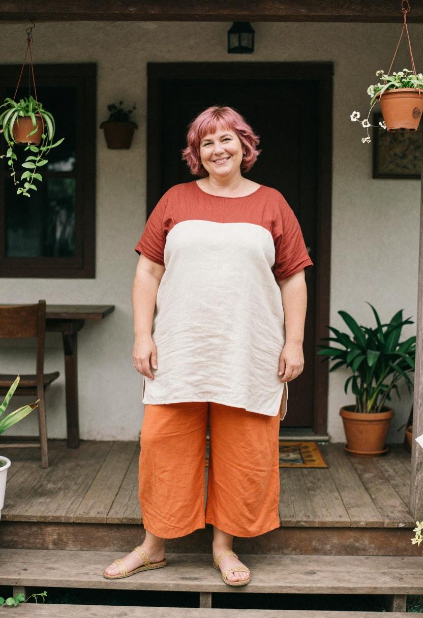 Terracotta and tangerine colorblock linen set with bohemian spring spirit