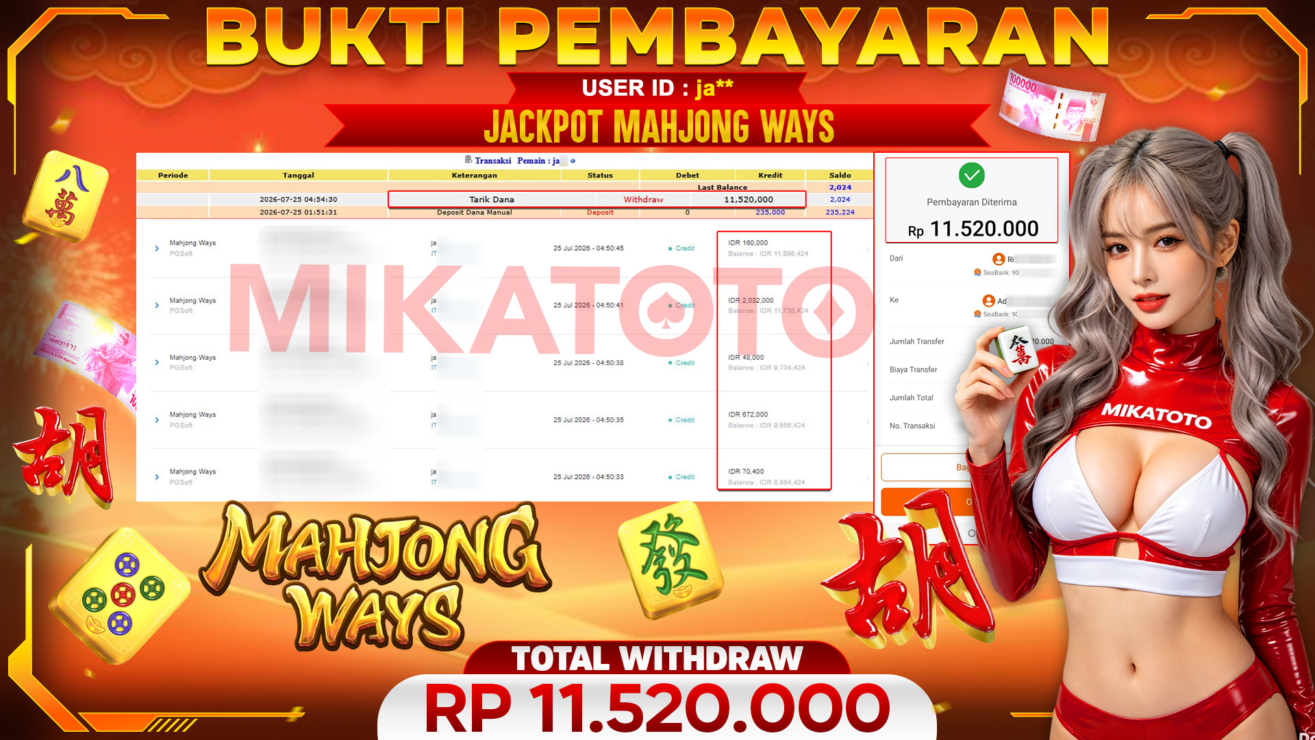🏆 SELAMAT KEPADA PEMENANG JACKPOT DI Mahjong Ways - PGSoft 11,520,000🏆