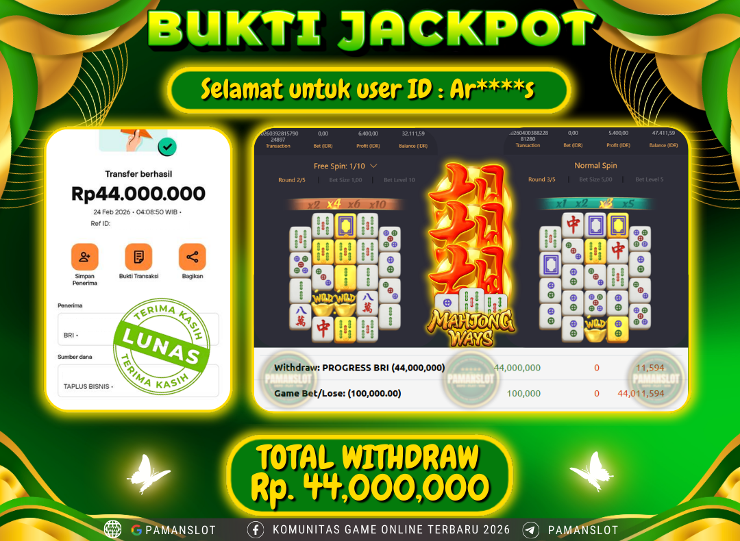 PAMANSLOT JACKPOT Game PG - Mahjong Ways Rp.44,000,000- LUNAS