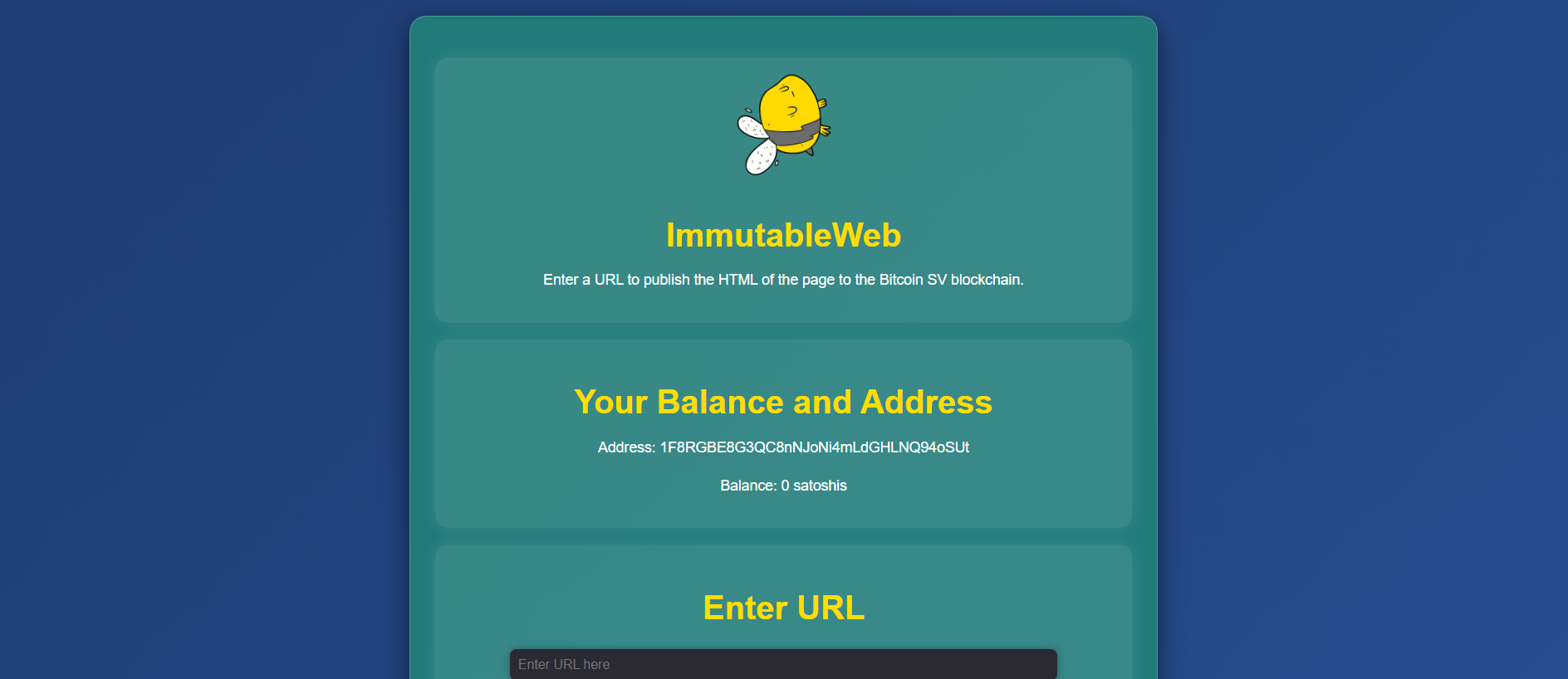Forensic screenshot of immutableweb.com showing the phishing page layout