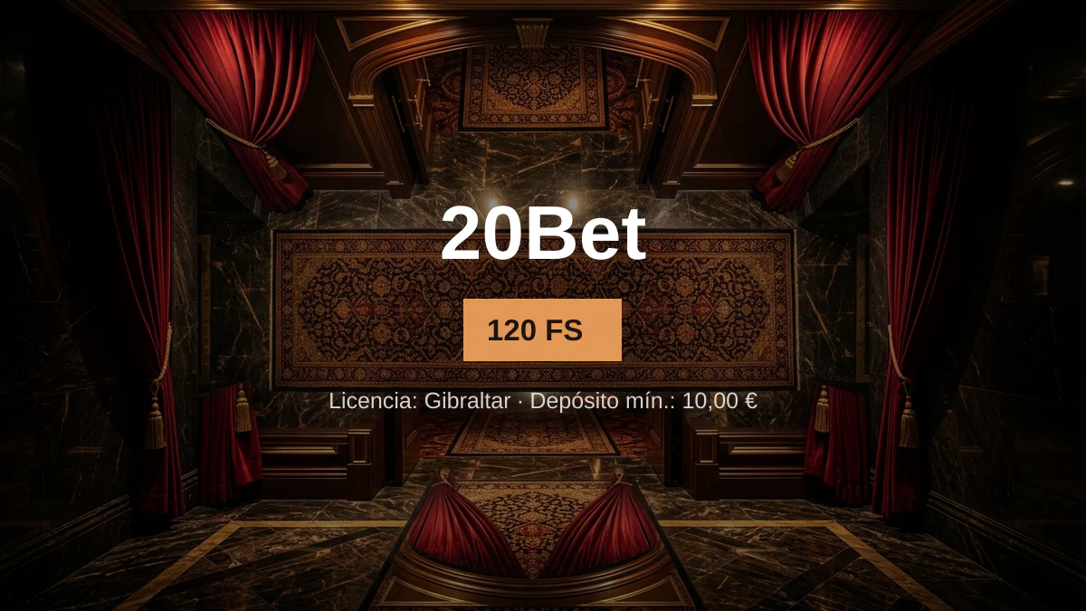 20Bet casino  bono de bienvenida 100% hasta 120  + 120 FS, pagos: Visa, Mastercard, Skrill, Neteller, Paysafecard