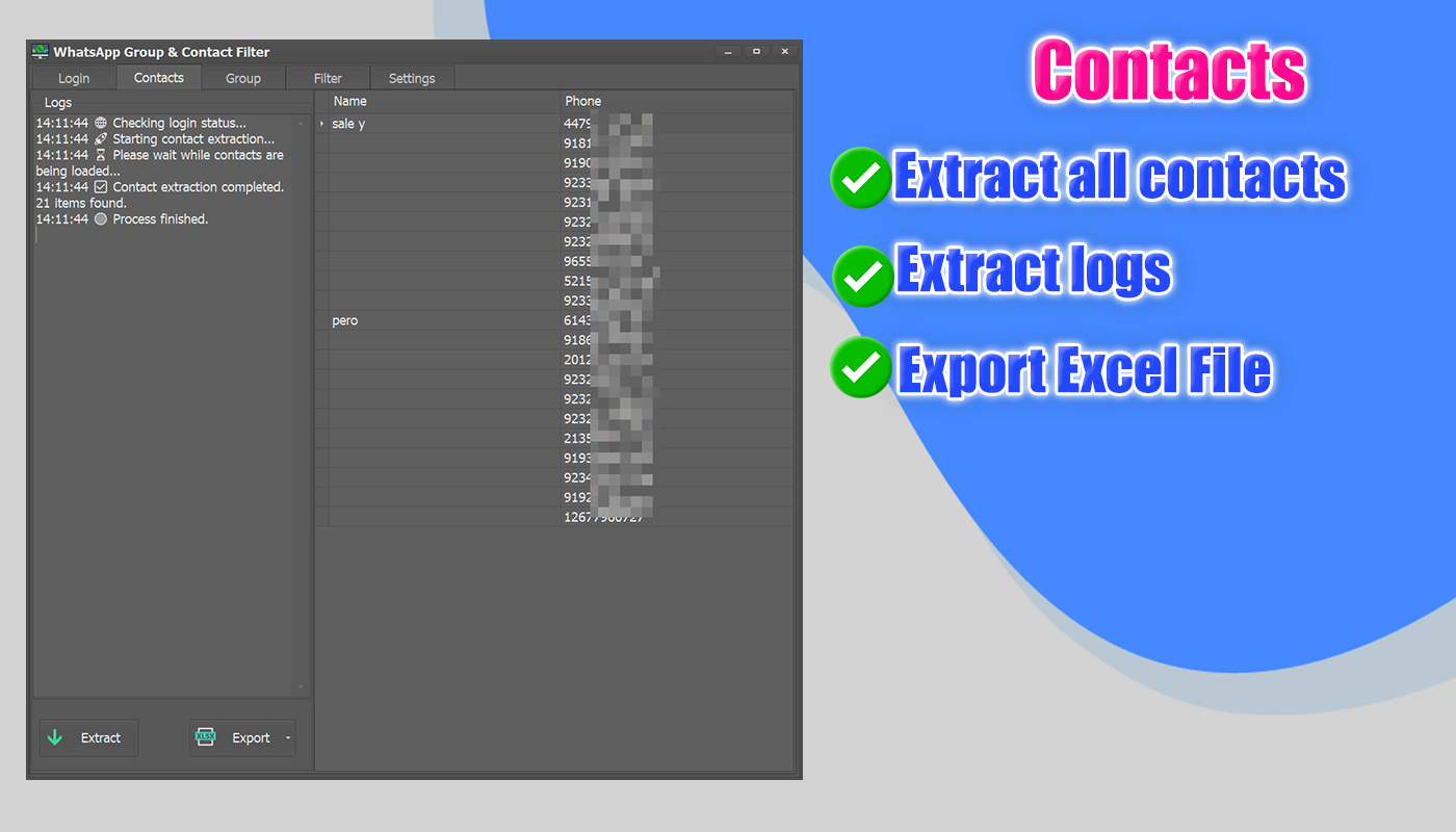 WhatsApp Contact & Group Extractor + Number Filter