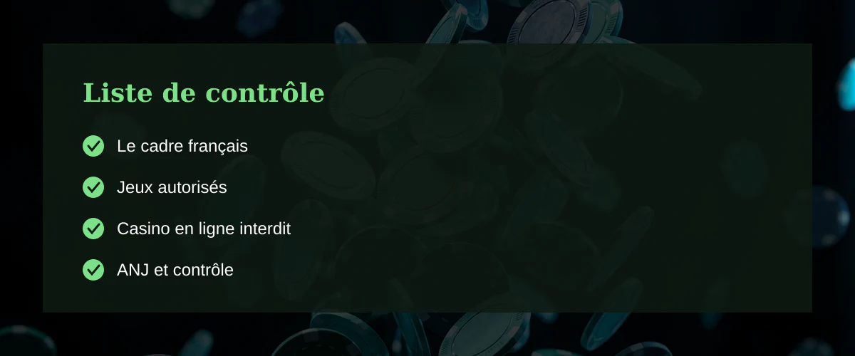 Casino en ligne légal en France — Liste de contrôle