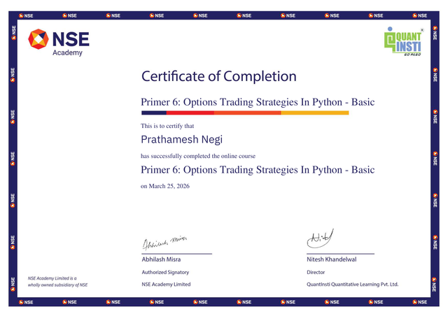 Prathamesh Negi Primer 6 Options Trading Strategies In Python Basic certificate