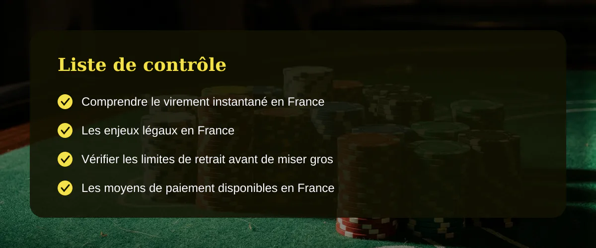 Casino en ligne avec virement instantané : ce que le joueur exigeant doit vérifier — Liste de contrôle