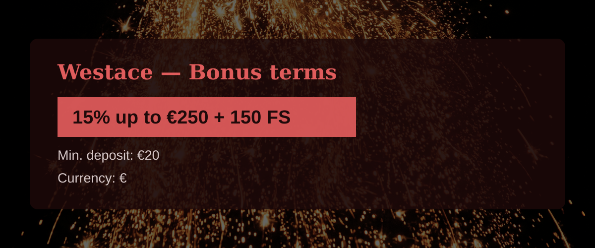 Westace — Bonus terms: 15% up to €250 + 150 FS