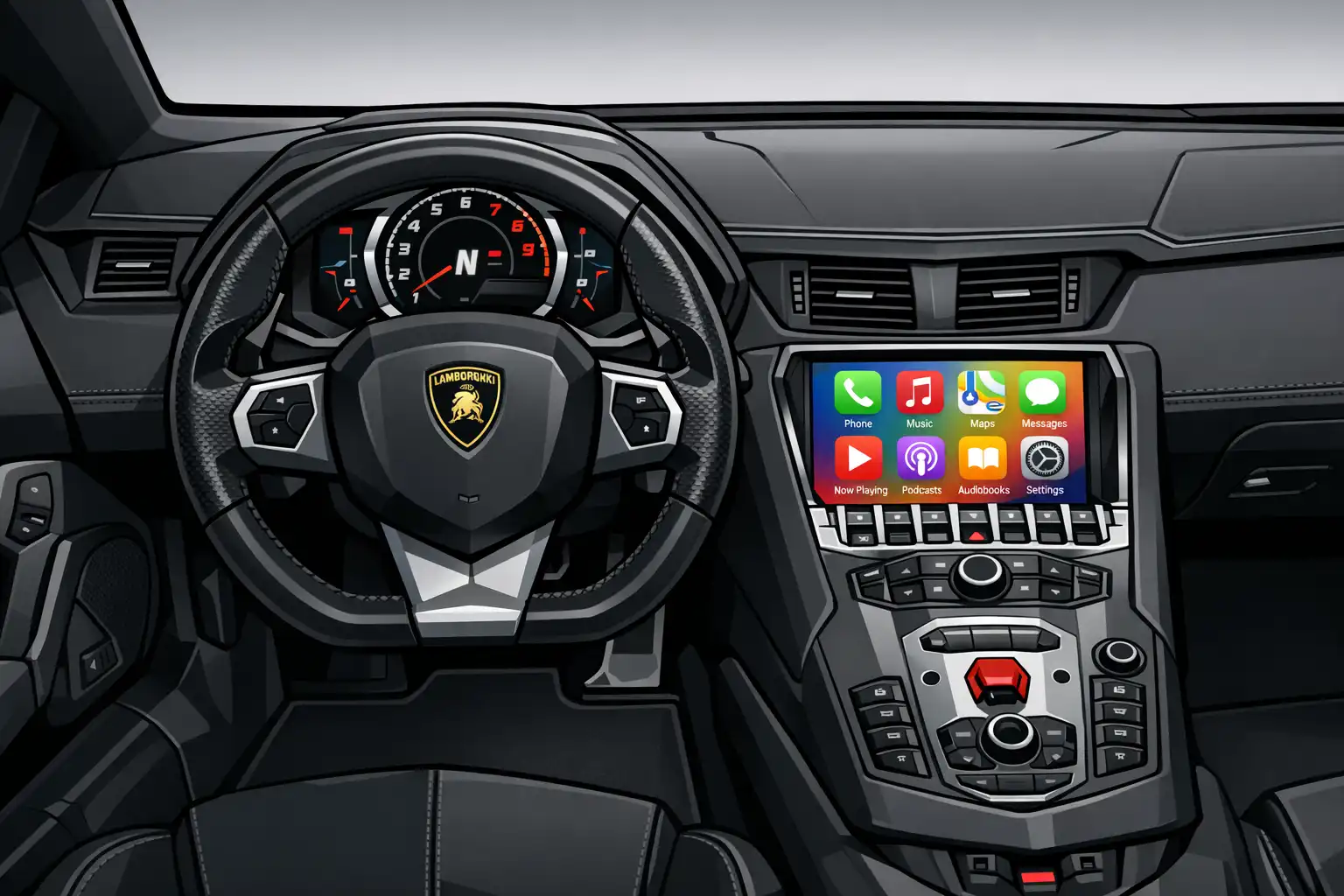 Intérieur Lamborghini Aventador 2012 avec écran d’origine