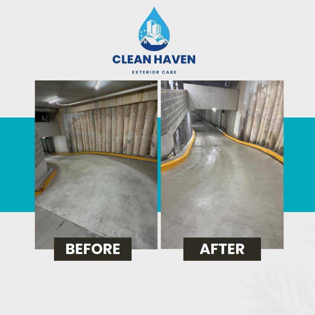Strata Carpark Degrease & Pressure Clean before and after cleaning by CleanHaven