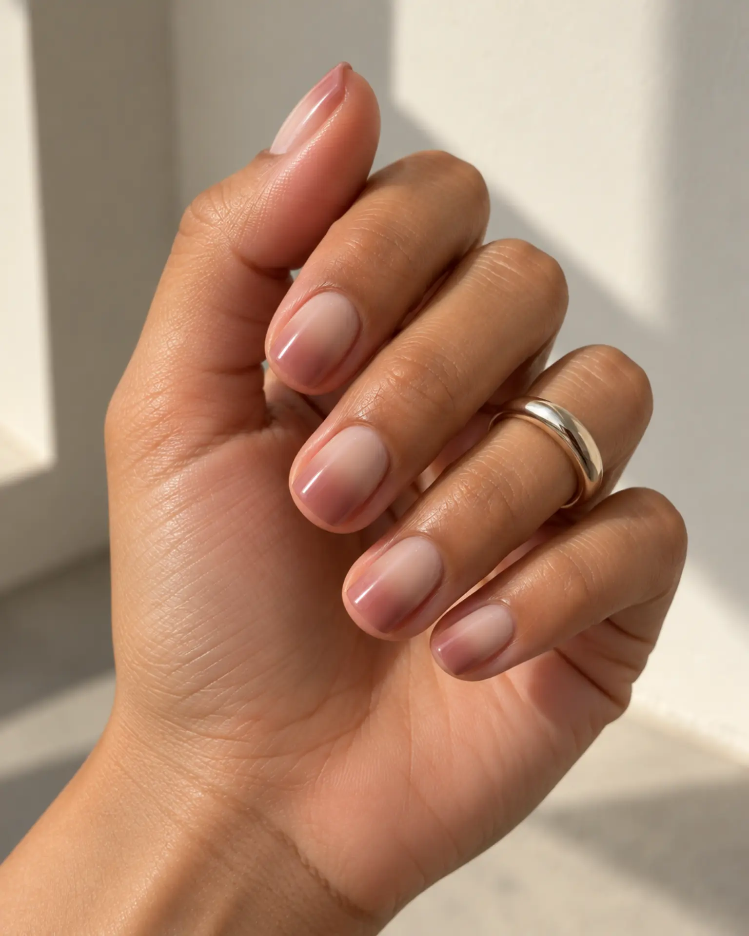 Short Minimalist Tonal Ombré manicure inspiration for short minimalist nail ideas