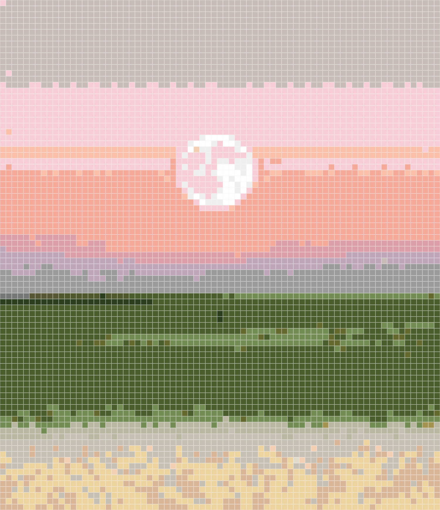 Minimalist Pink Moon & Green Field