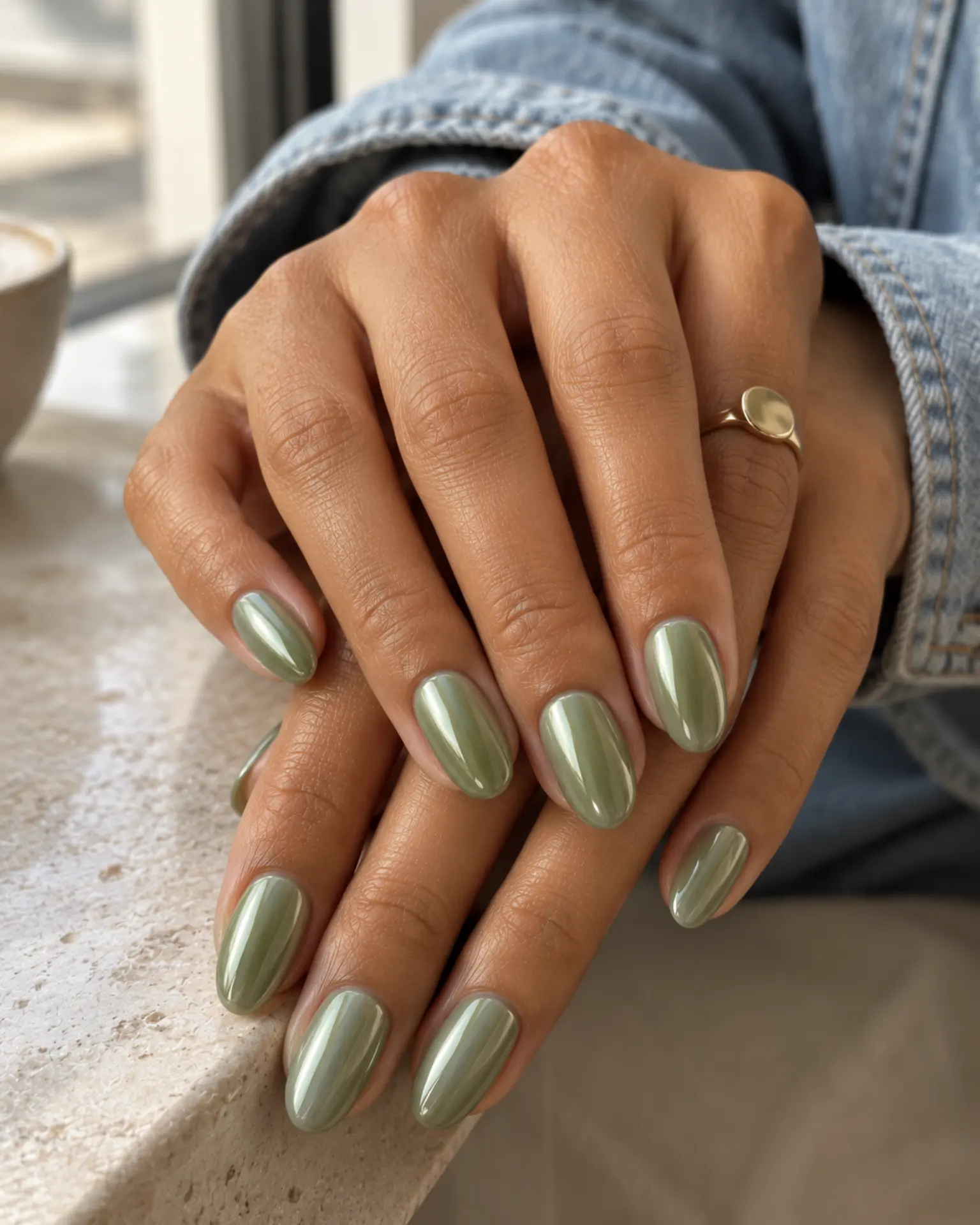 Sage Chrome Glaze manicure inspiration for green nail ideas