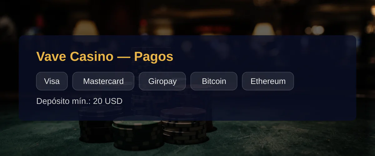 Vave Casino — Pagos: Visa, Mastercard, Giropay, Bitcoin, Ethereum Vave Casino — Pagos: Visa, Mastercard, Giropay, Bitcoin, Ethereum