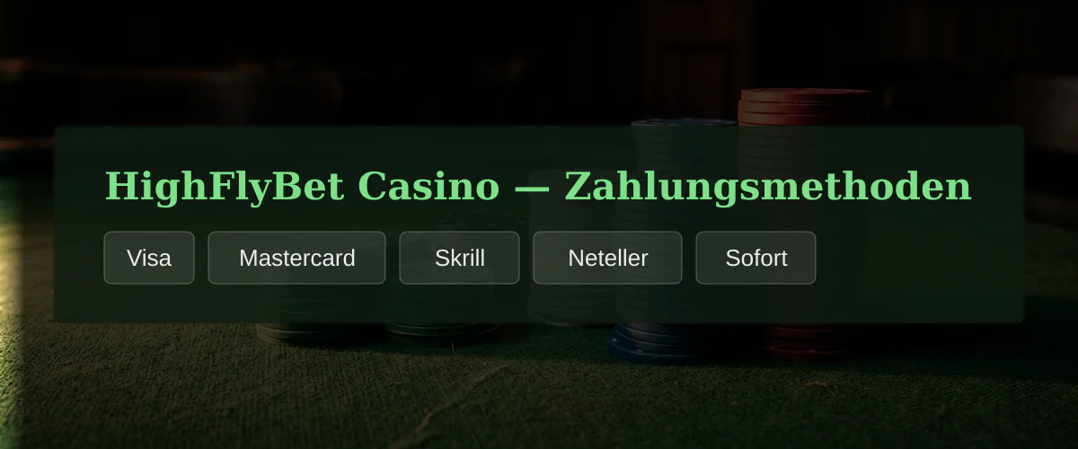 HighFlyBet Casino — Zahlungsmethoden: Visa, Mastercard, Skrill, Neteller, Sofort