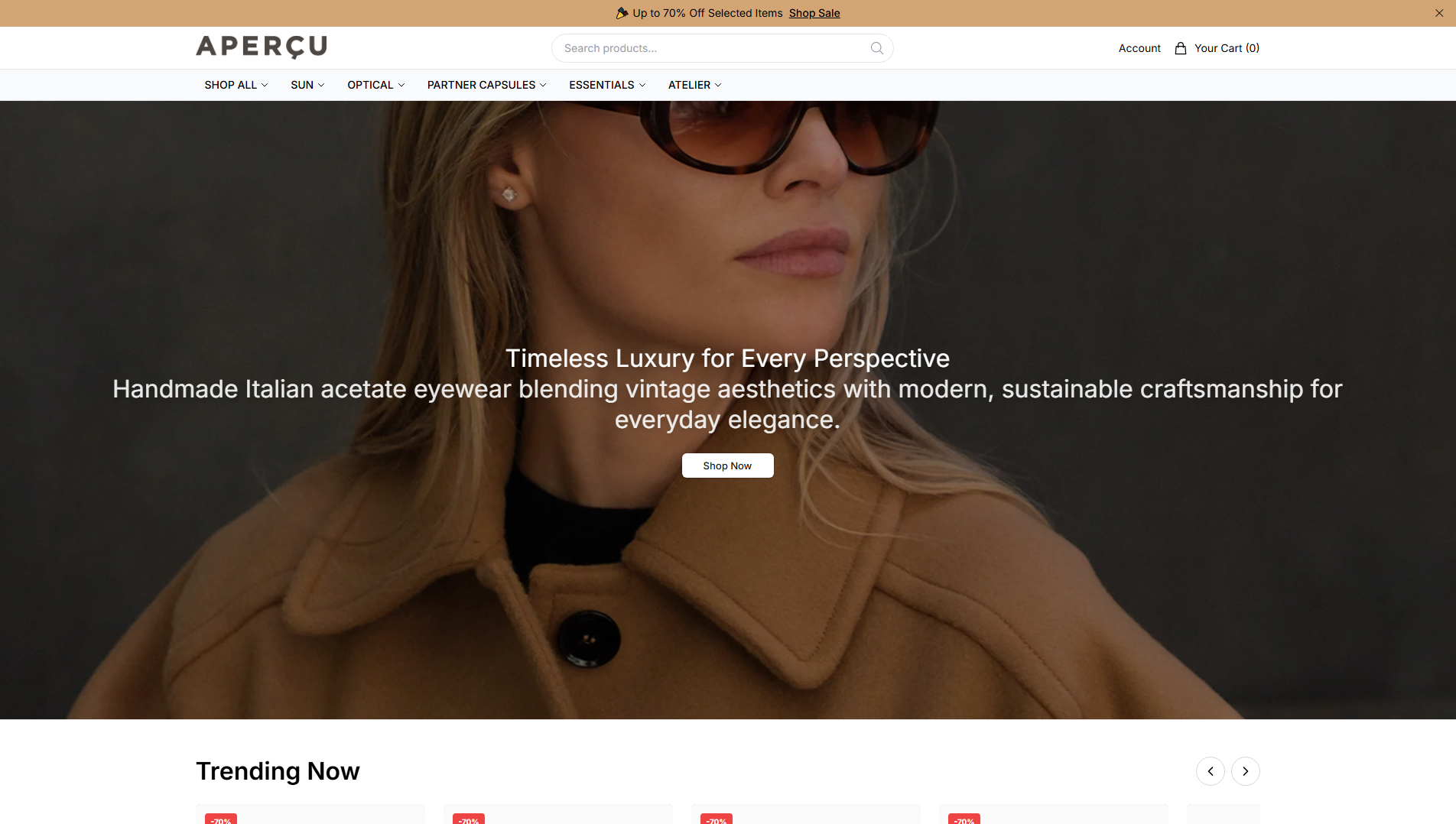 Stored capture of apercueyewearco.shop