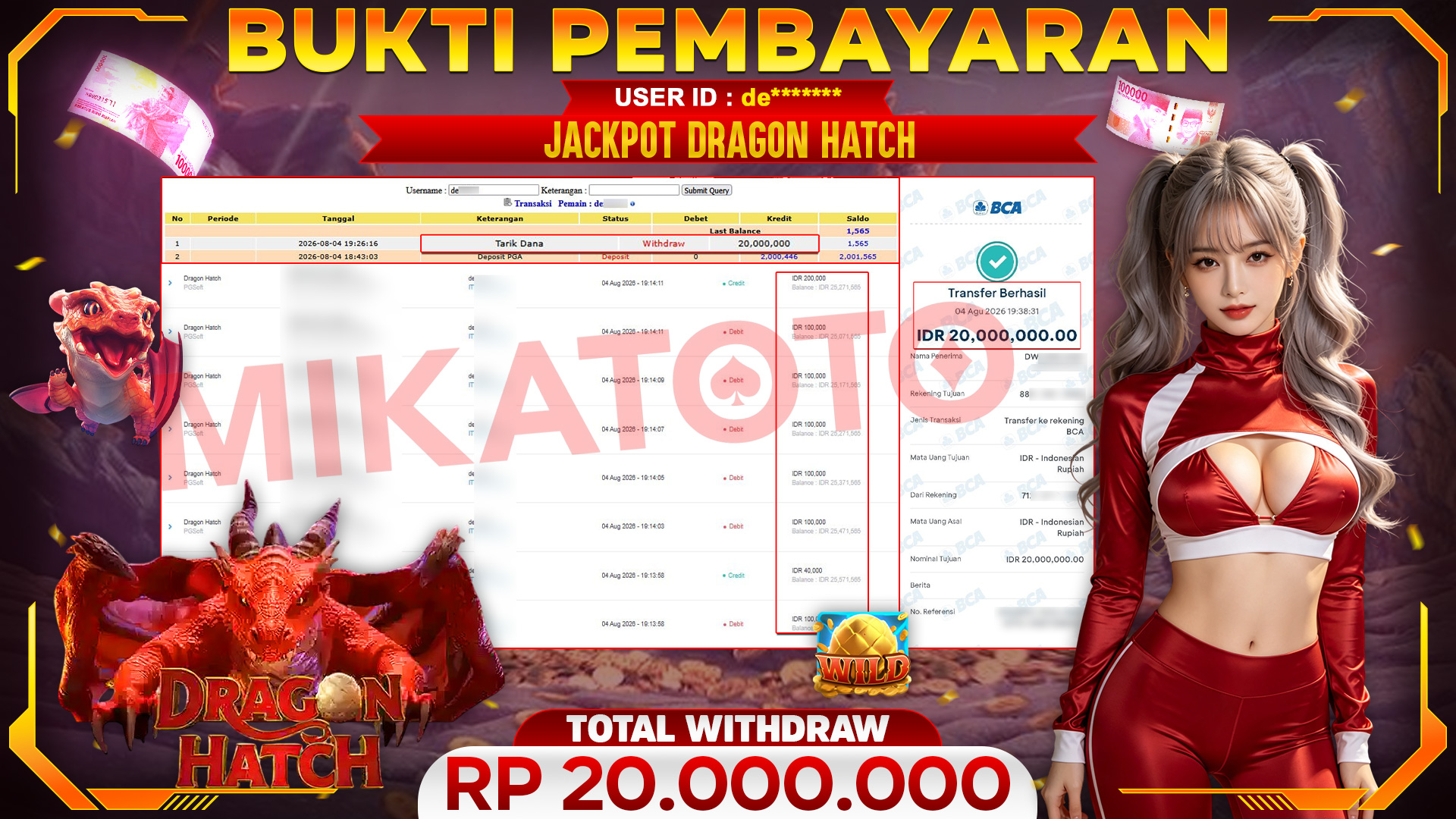 🏆 SELAMAT KEPADA PEMENANG JACKPOT DI Dragon Hatch - PGSoft 20,000,000 🏆