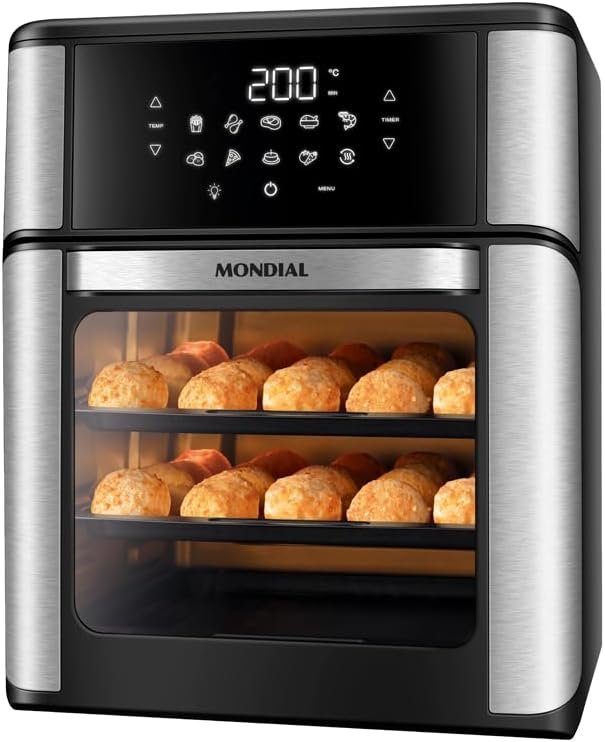 Fritadeira Air Fryer Forno Oven MONDIAL 12L, 2000W, 220V | Preto/Inox, AFON-12L-BI
