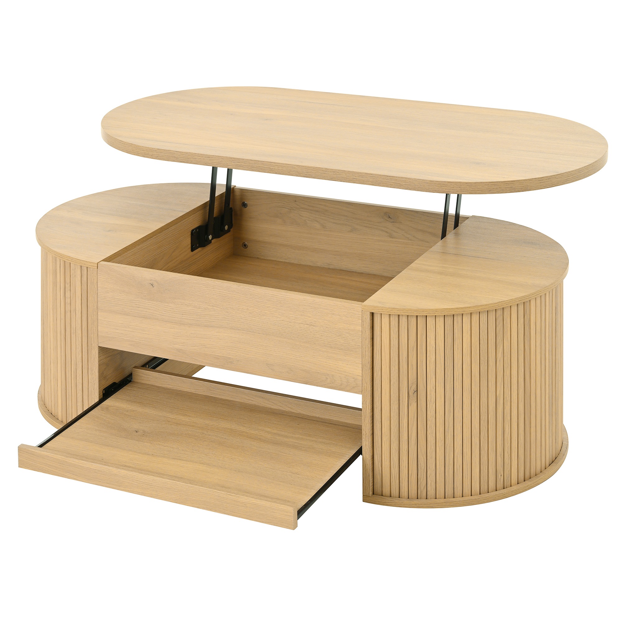 Meuble TV Naturel, Rangement, Gestion des Câbles, Étagères Réglables, Plan Relevable, Étagère Extractible - Panneau composite de fibres de bois à densité - 110x55.5x40cm 2