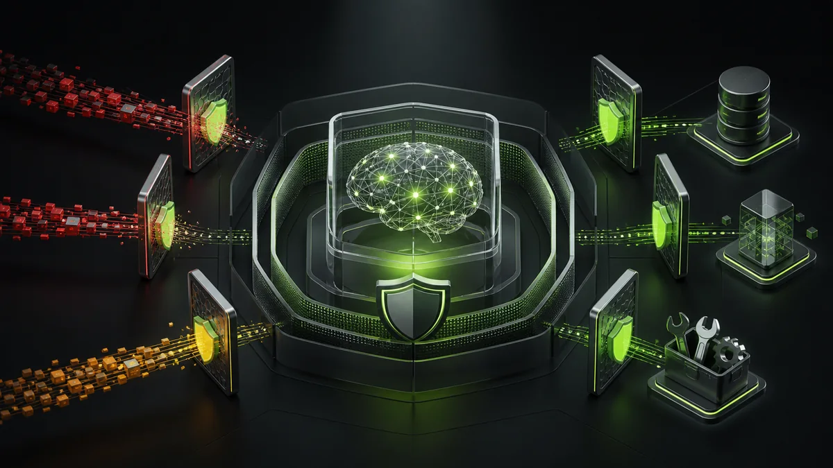 AI application protected by layered prompt, data, model, and tool-use security controls