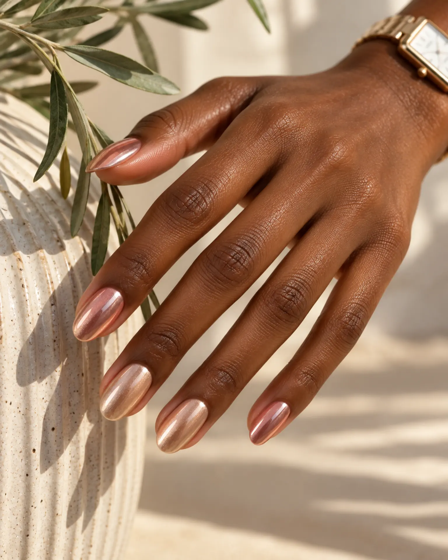 Rose Chrome to Champagne Tonal Mix manicure inspiration for birthday nail ideas