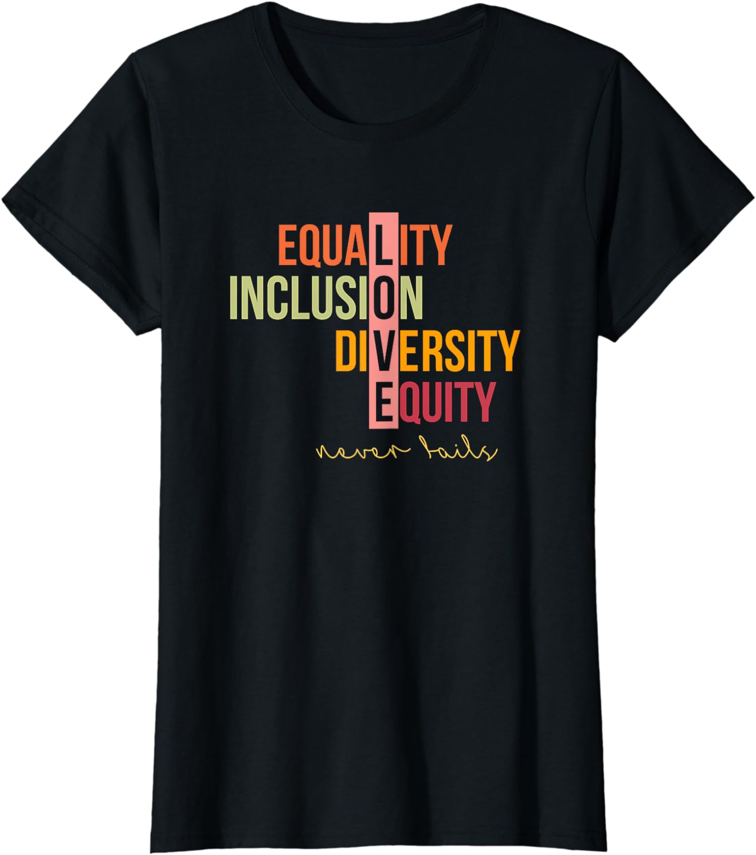 Equality Inclusion Diversity Equity Love Never Fails Ladies’ Crewneck T-Shirt