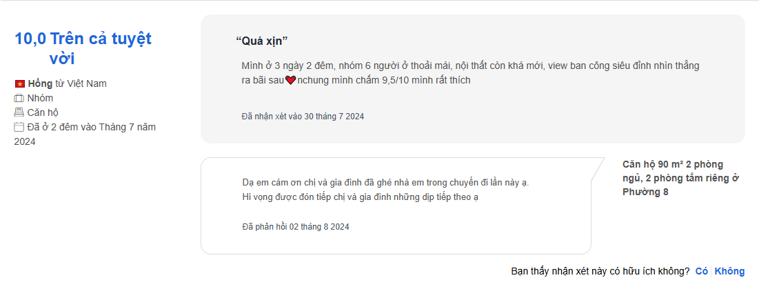 Review 10/10 của khách Hồng trên Agoda Review Agoda của khách Hồng