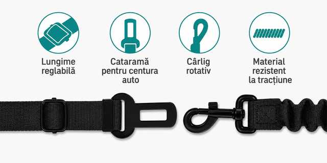 Centura reglabila pentru transportul cainelui in masina - imagine 3