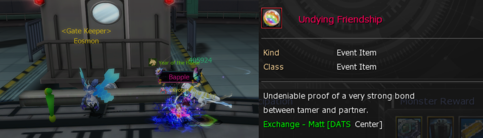 Item Undying Friendship + Dungeon Eosmon + NPC