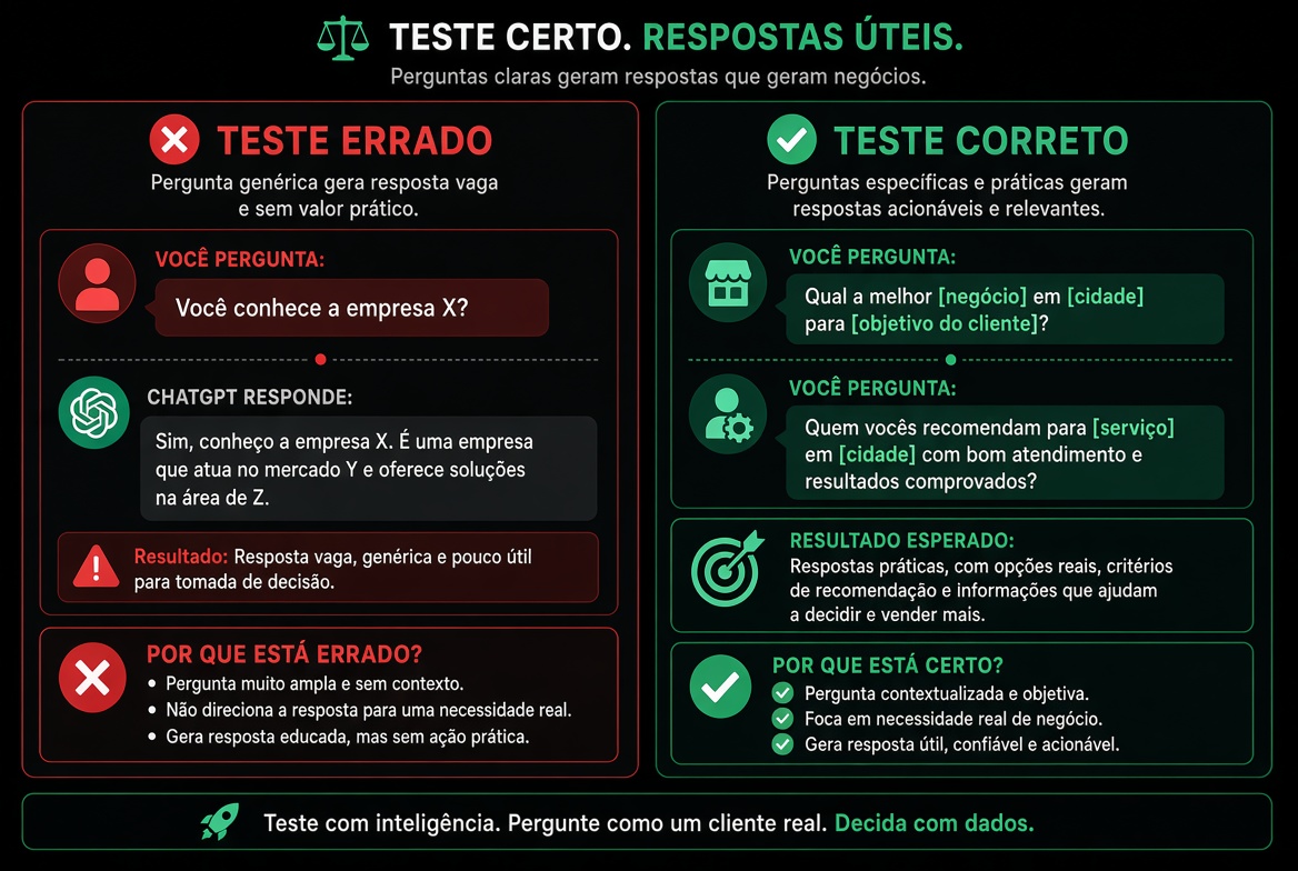 Teste errado vs teste correto para avaliar visibilidade no ChatGPT