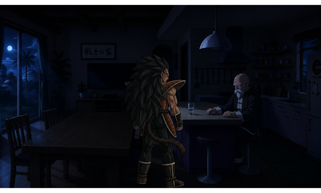 Raditz and Roshi face to face.png