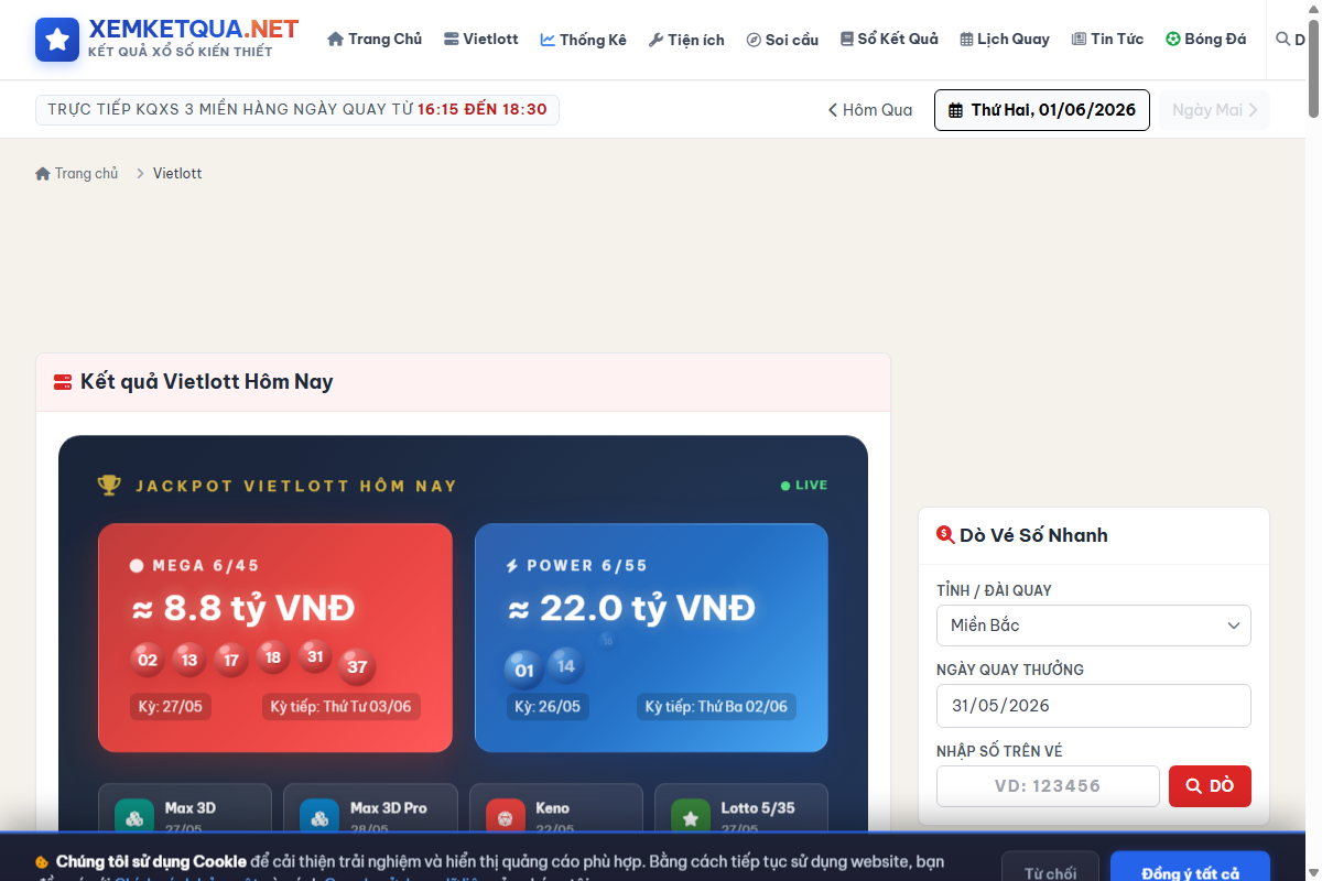 Hướng dẫn cách xem và sử dụng Xổ số Vietlott Max 3D Pro trên Xemketqua.net