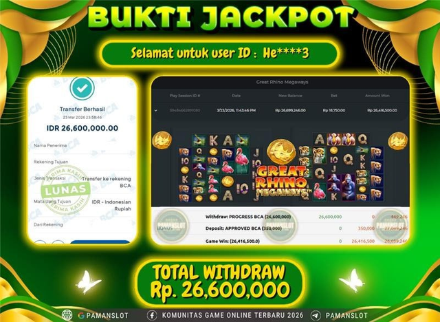 Selamat kepada Member PAMANSLOT Game Great Rhino Megaways : HE****3