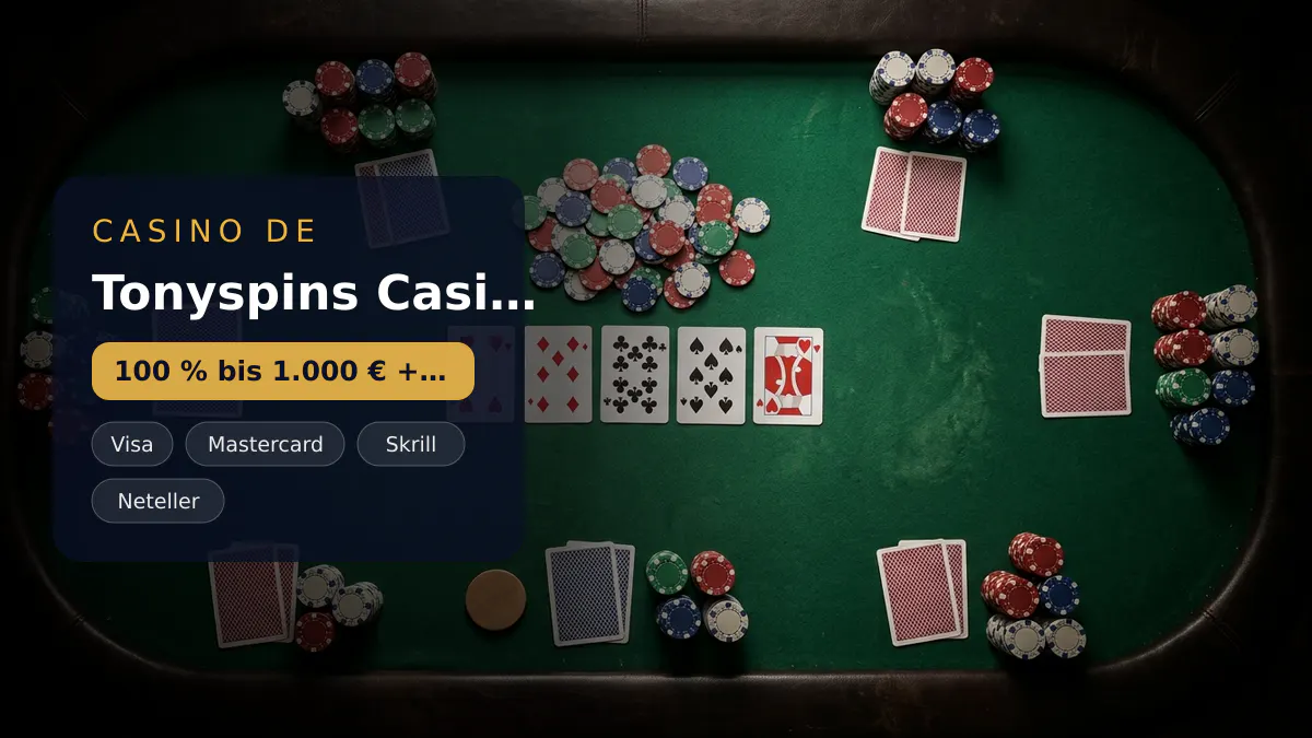 Tonyspins Casino — Willkommensbonus 100 % bis 1.000 € + 200 FS, Zahlungen: Visa, Mastercard, Skrill, Neteller, Sofort