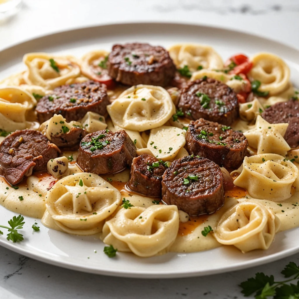 Garlic Steak Tortellini in Cream Sauce Bliss