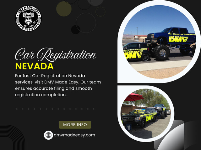 Both car registration Nevada and vehicle registration Nevada processes vary depending on the type of vehicle, ownership status, and whether the registration is new or a renewal. New residents or individuals purchasing a vehicle often need to complete additional steps that can’t be handled online.

Click Here for More Information: https://dmvmadeeasy.com/dmv-services-las-vegas/

Address: 8615 W Flamingo Rd, Las Vegas, NV 89147

Phone Number: +17022413662

Google Map: https://goo.gl/maps/BJNY18FeVELkd5ye8

Read Our Blog:

https://dmvmadeeasyvegas.blogspot.com
https://dmvmadeeasy.wordpress.com
https://dmvmadeeasyvegas.wixsite.com/dmv-made-easy

More Links:

https://linktr.ee/dmvmadeeasy
https://beacons.ai/dmvmadeeasy
https://bio.link/dmvmadeeasy