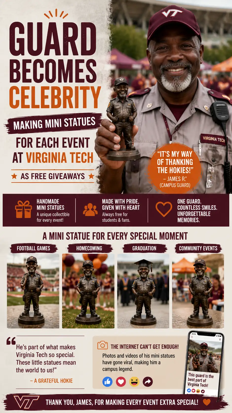 Guard Becomes Celebrity Making Mini Statues For Each Event at Virginia Tech As Free Giveaways Guard Becomes Celebrity Making Mini Statues For Each Event at Virginia Tech As Free Giveaways