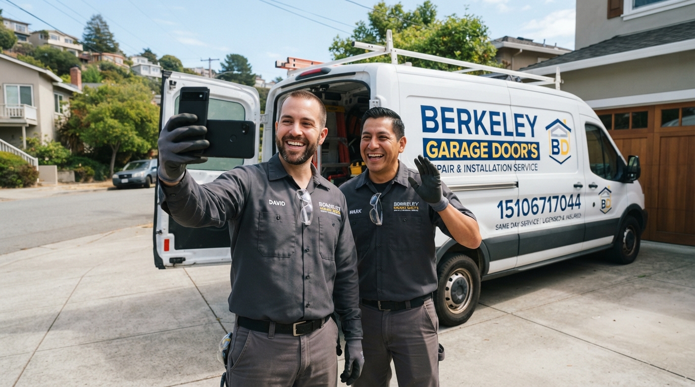 Garage door repair technician servicing a Berkeley home