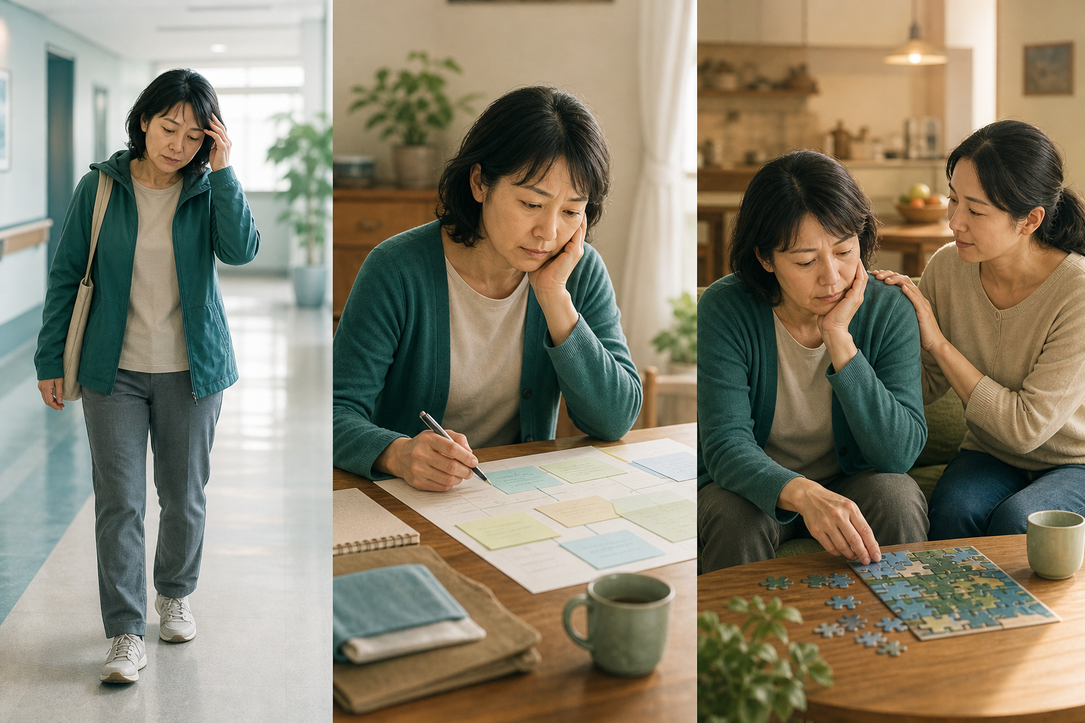 くも膜下出血後にみられる疲れやすさ、段取りの難しさ、意欲低下を生活場面で示した画像
