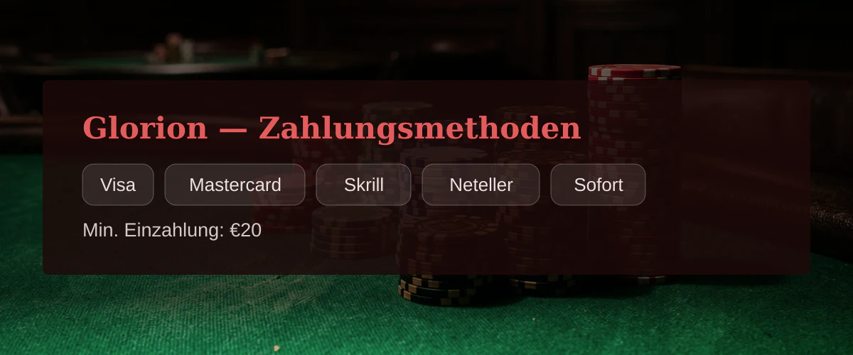 Glorion &mdash; Zahlungsmethoden: Visa, Mastercard, Skrill, Neteller, Sofort