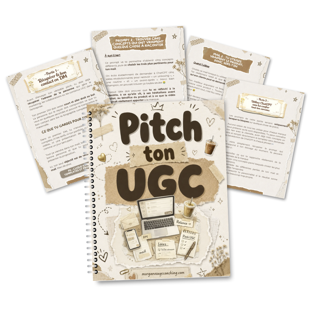 Aperçu du contenu de Pitch ton UGC avec les différentes étapes du démarchage