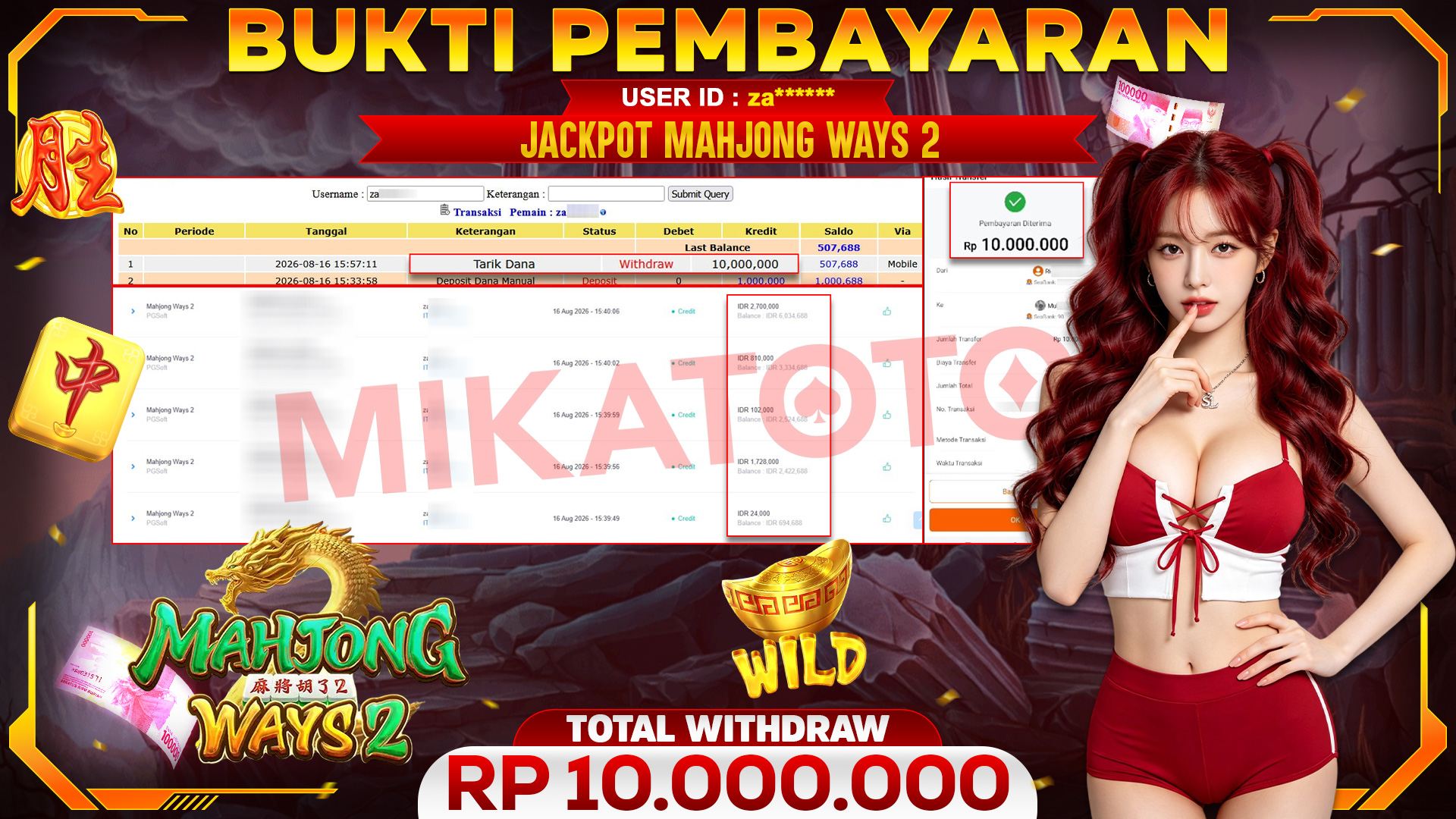 🏆 SELAMAT KEPADA PEMENANG JACKPOT DI Mahjong Ways 2 - PGSoft 10,000,000🏆