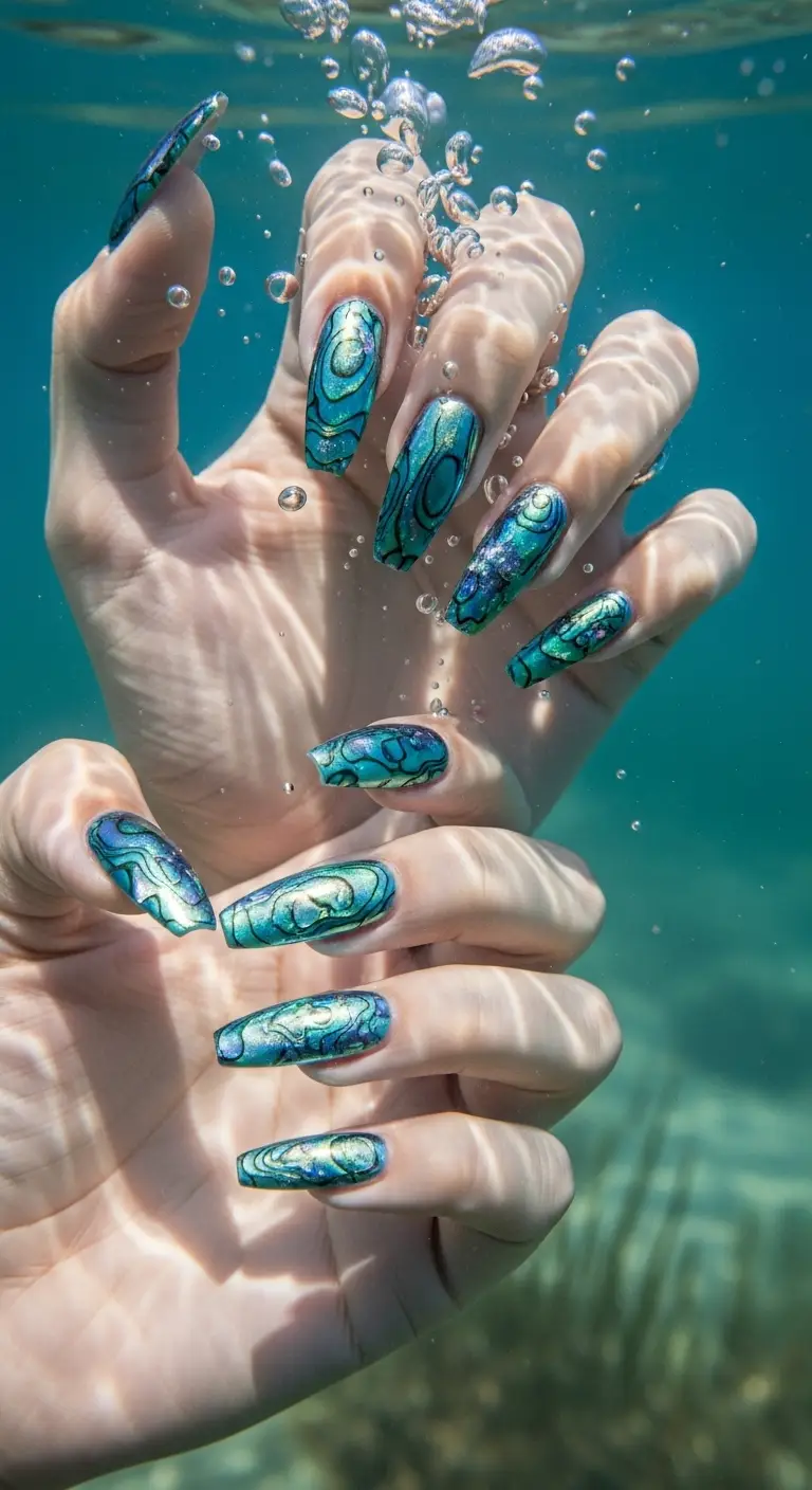 Mermaid Marble Underwater Coffin Nails