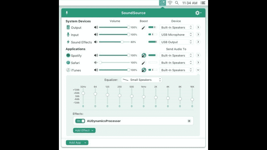 SoundSource Mac interface — per-app volume sliders, output routing and effects on macOS